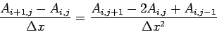 \begin{displaymath}
A_{i+1,j}=A_{i,j}+\frac{\Delta t}{\Delta x^{2}}(A_{i,j+1}-2A_{i,j}+A_{i,j-1})\end{displaymath}