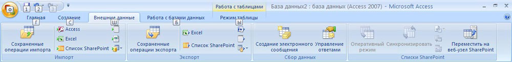 Office Access 2007 - Лента Внешние данные