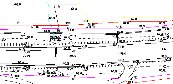 Пример чертежа участка плана трассы, выполненного при помощи AutoCAD